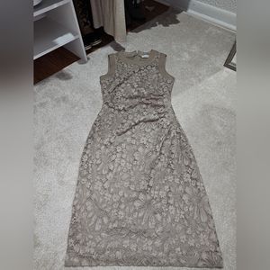 CALVIN KLEIN FLOWER LACE DRESS - BEIGE / TAN - BODYCON